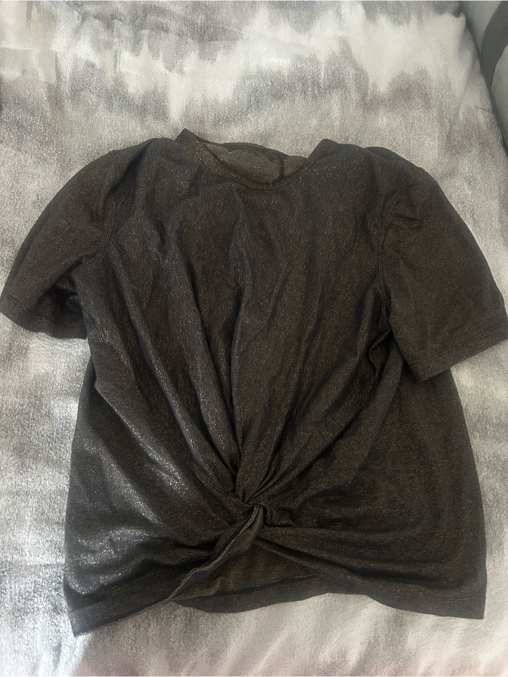 lululemon athletica Black Shimmery Twist-Front Short Sleeve Top